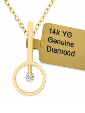 Genuine Diamond Solitaire Pendant SOLID 14k Yellow Gold